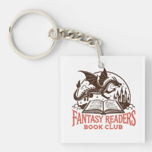 Fantasy readers book club dragon and book key ring