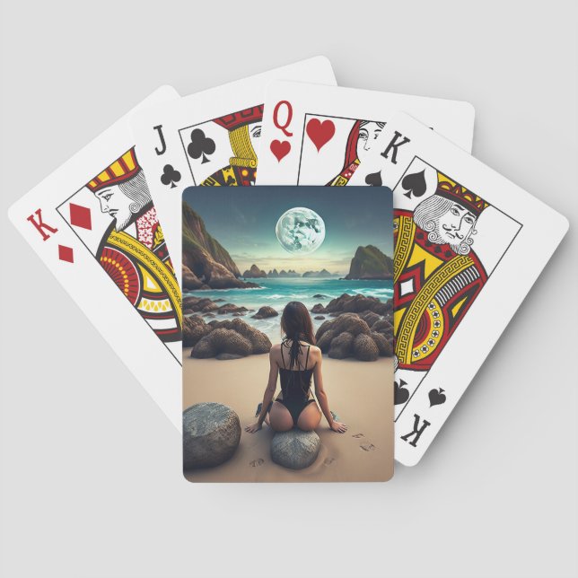 Fantasy realistic girl on the beach playing cards (Back)