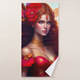 Fantasy Red Fairy Red Flowers Bath Towel Set