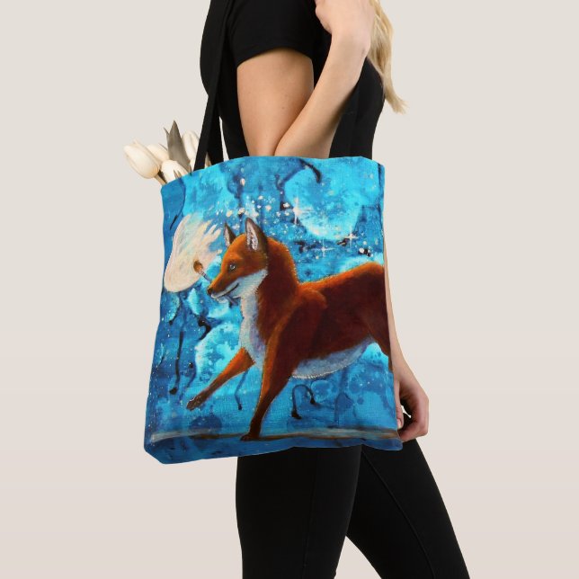 Fantasy Red Kitsune Fox Illustration Tote Bag (Close Up)