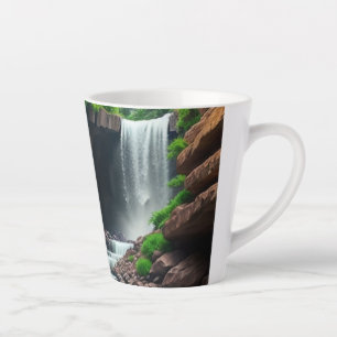 Fantasy Red roses in front of a waterfall Latte Mug