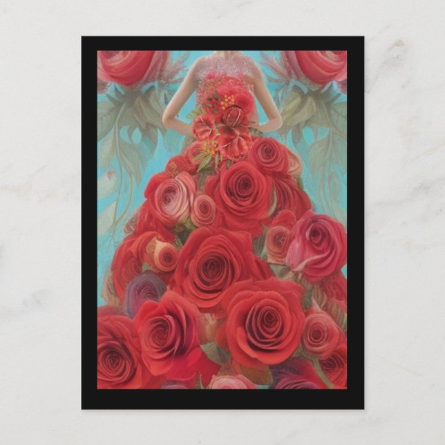Fantasy Red Roses Wedding Dress Goth Bride Diva Postcard (Front)