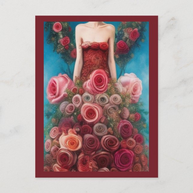 Fantasy Red Roses Wedding Dress Goth Bride Postcar Postcard (Front)
