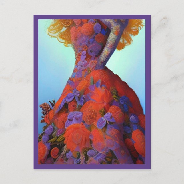 Fantasy Red Roses Wedding Dress Goth Bride Postcard (Front)