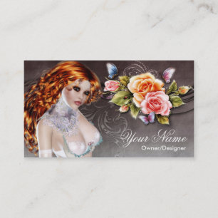 Fantasy Redhead Beautiful Rose Woman Business Card
