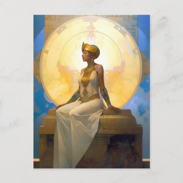 Fantasy Retrofuturistic Art Seated Woman Queen Postcard (Front)