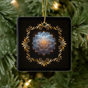 Fantasy Romantic Flower and Gold Frame Ceramic Ornament