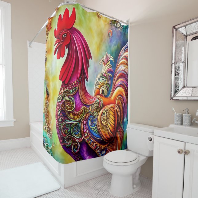 Fantasy Rooster  Shower Curtain (In Situ)