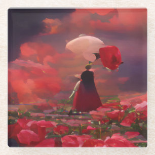 Fantasy Rose Field Under the Sky Glass Coaster