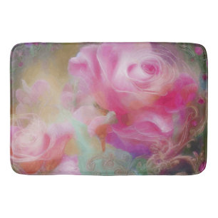 Fantasy Roses Painted In Pink Vintage Botanical Bath Mat