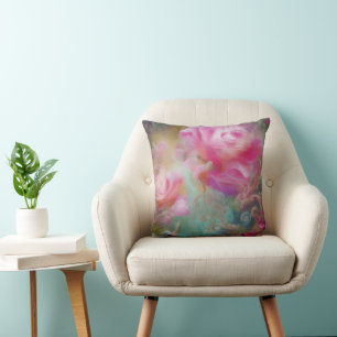 Fantasy Roses Painted In Pink Vintage Botanical Cushion