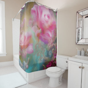 Fantasy Roses Painted In Pink Vintage Botanical Shower Curtain