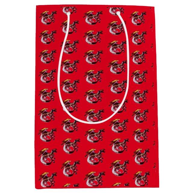 Fantasy Ruby Dragon Deep Red Magical Creature  Medium Gift Bag (Front)