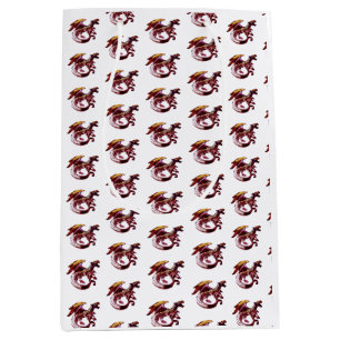 Fantasy Ruby Red Dragon on White Medium Gift Bag