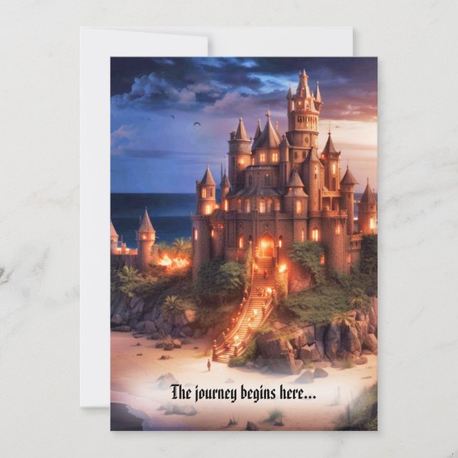 Fantasy Sandcastle Beach Destination Wedding Invitation (Front)