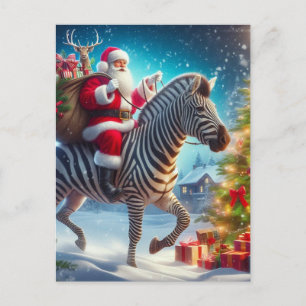 Fantasy Santa and a Zebra Postcard