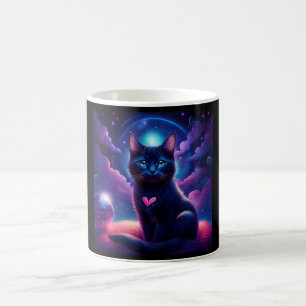 Fantasy Scene Black Kitten Beautiful Blue Eyes Coffee Mug