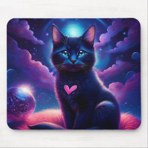 Fantasy Scene Black Kitten Beautiful Blue Eyes Mouse Mat