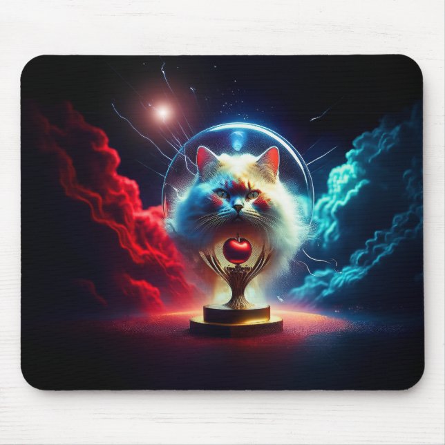 Fantasy Scene: Cat In A Globe With Apple Mouse Mat (Front)