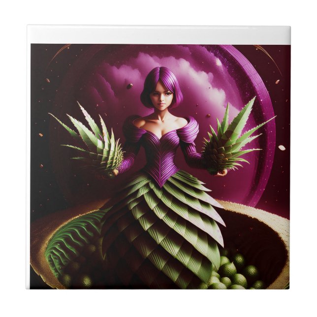 Fantasy Scene With Pineapple Girl Tile (Front)