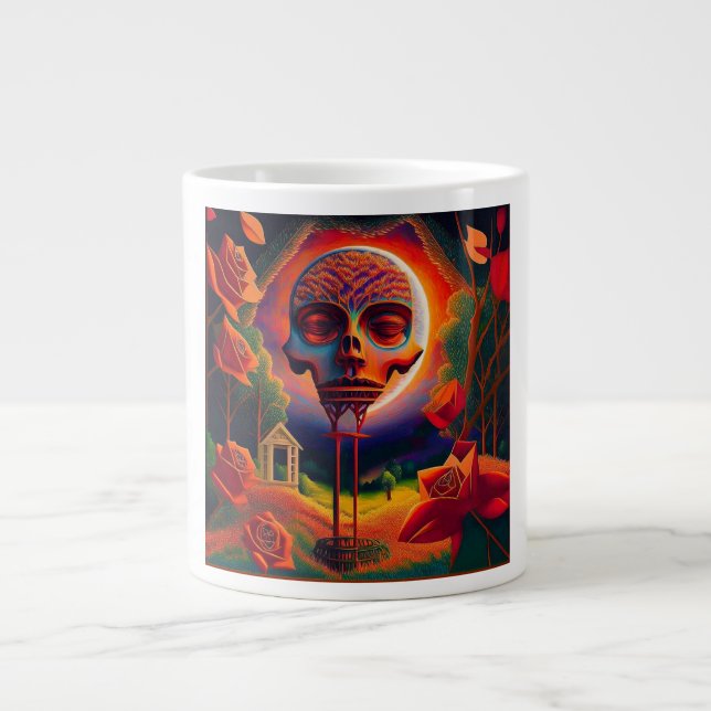 Fantasy Scene With Roses And Stange Man Creature Large Coffee Mug (Front)