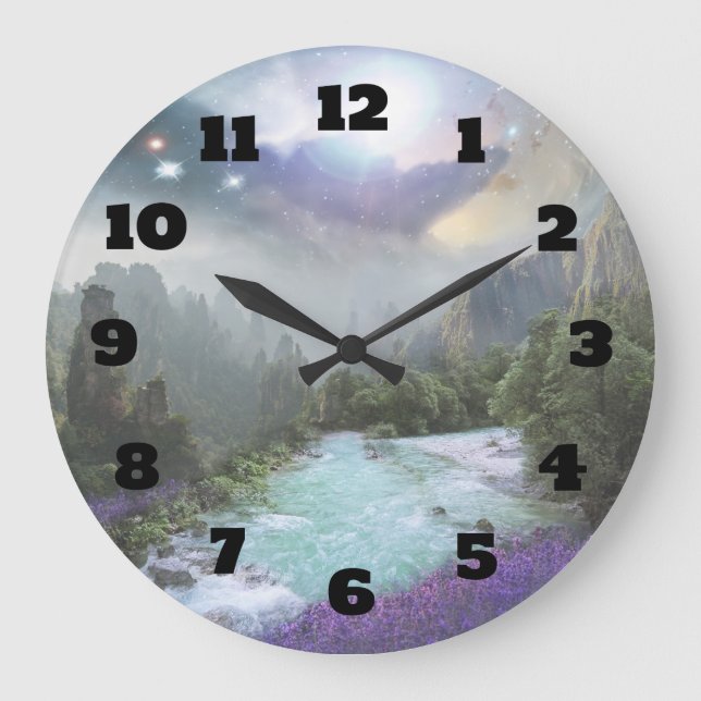 Fantasy Scenic Landscape with Rivers and Mountains Large Clock (Front)