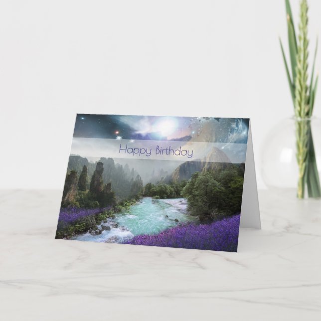 Fantasy Scenic Nature Landscape Happy Birthday Card (Front)