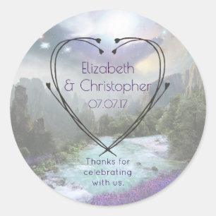 Fantasy Scenic Nature Landscape Wedding Thank You Classic Round Sticker