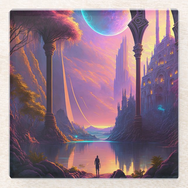 Fantasy Science Fiction Landscape Glass Coaster (Front)