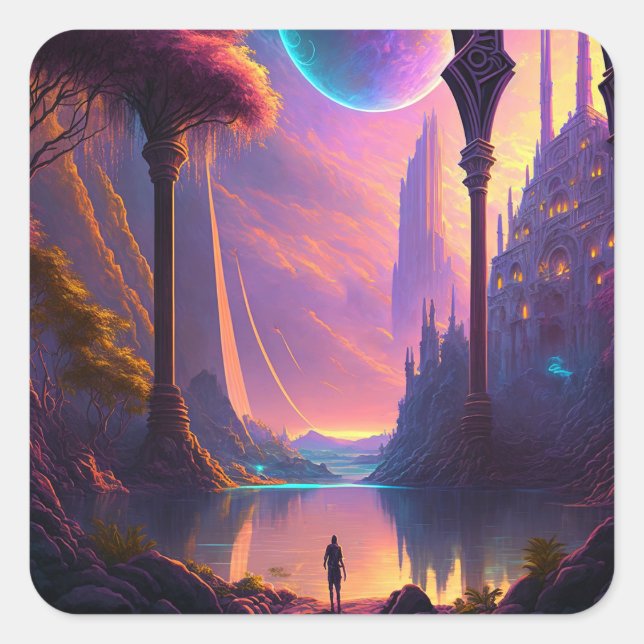 Fantasy Science Fiction Landscape Square Sticker (Front)