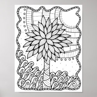 Fantasy Seaside Palm Tree Colouring Page Art Poster