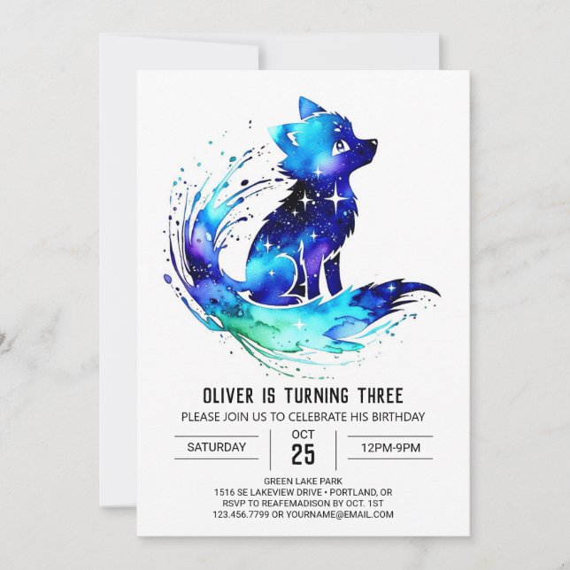 Fantasy Simple Wolf Digital Boy Birthday Invitation (Front)