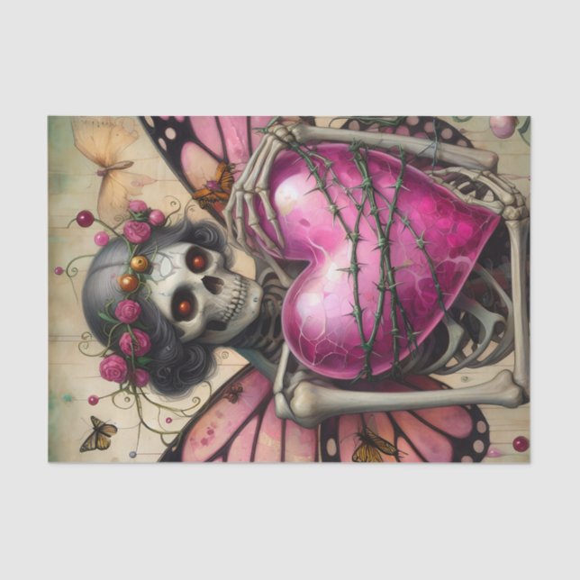 Fantasy Skeleton With Barbed Wire Heart decoupage Tissue Paper (Front)