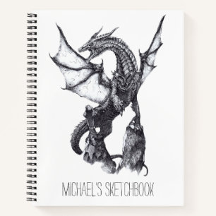 Fantasy Sketchbook Dragon Drawing Custom Name  Notebook