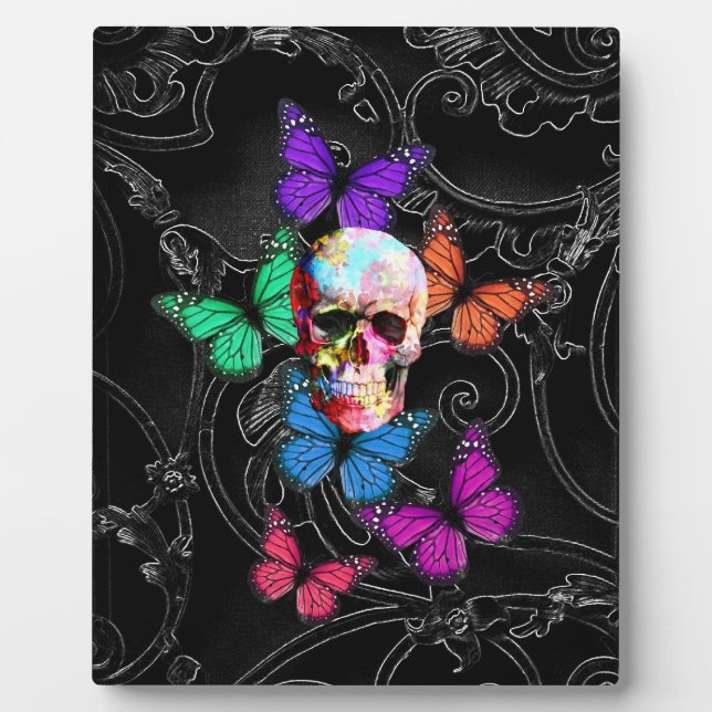 Fantasy skull and colored butterflies plaque (Front)