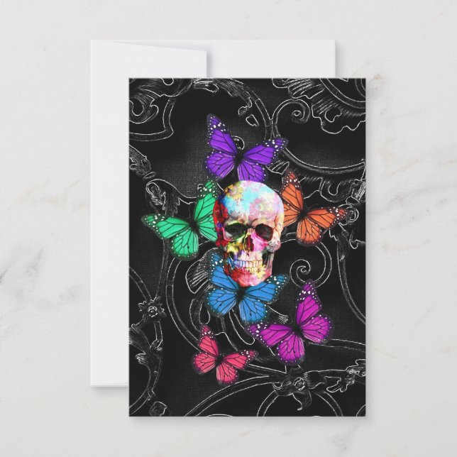 Fantasy skull and coloured butterflies (Front)