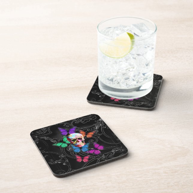 Fantasy skull and coloured butterflies coaster (Right Side)