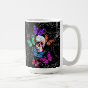 Fantasy skull and coloured butterflies coffee mug