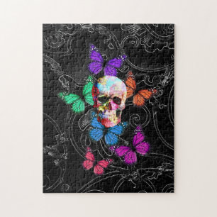 Fantasy skull and coloured butterflies jigsaw puzzle
