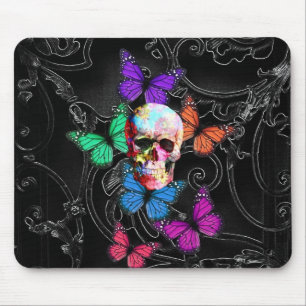 Fantasy skull and coloured butterflies mouse mat