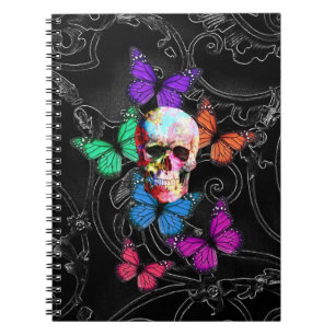 Fantasy skull and coloured butterflies notebook