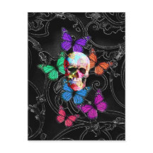 Fantasy skull and coloured butterflies