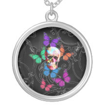 Fantasy skull and coloured butterflies