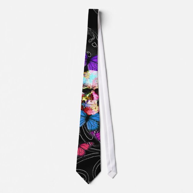 Fantasy skull and coloured butterflies tie (Front)