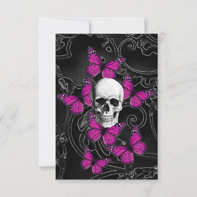 Fantasy skull and hot pink butterflies (Front)