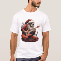 Fantasy Skull Skeleton Santa Playing Guitar Woods