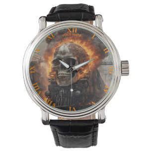 Fantasy Skull Train Flames Wreck Watch