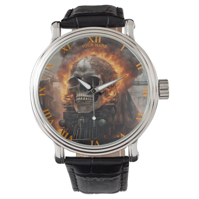 Fantasy Skull Train Flames Wreck Watch (Front)