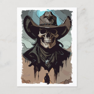 Fantasy Skull VIntage Wild West Cowboy Sheriff Art Postcard