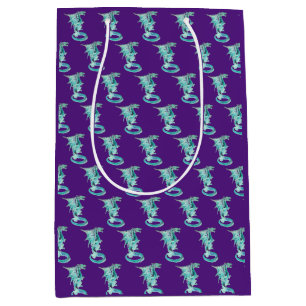 Fantasy Sky Blue Dragon – Purple Mythical Creature Medium Gift Bag